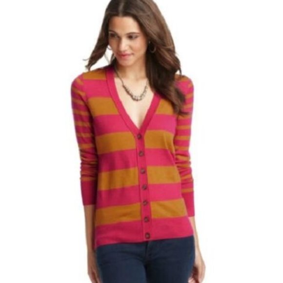NWT Ann Taylor Loft Petite Striped V-Neck Cardigan - Picture 1 of 6